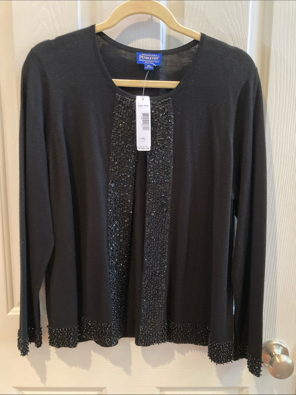 NWT Pendleton Black Beaded Open-Front Cardigan Sweater